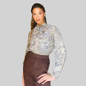 Alfred Dunner | Tops | Vintage Paisley Pussy Bow Satin Blouse | Poshmark